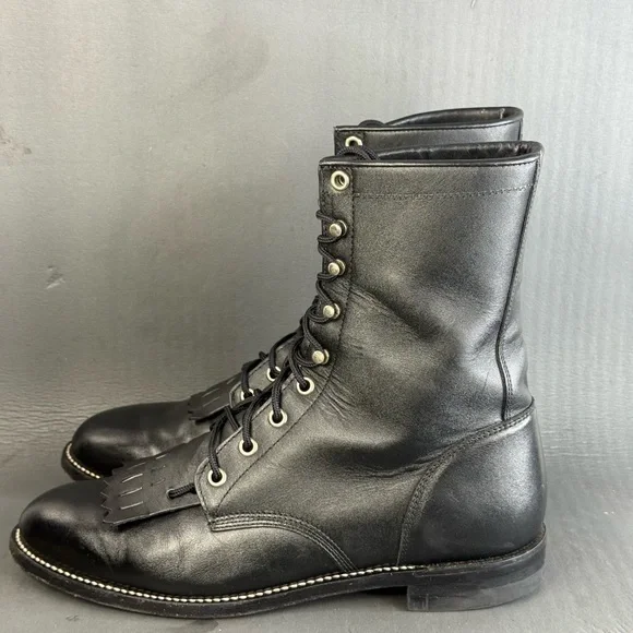 Justin Boots Black Lace Up Kiltie western cowboy boots women size 8.5 - Picture 3 of 8